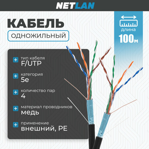 Витая пара NETLAN F/UTP 4 пары кат.5e внешний PE черный 100м EC-UF004-5E-PE-BK-1