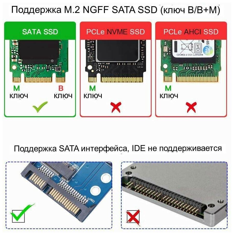Адаптер M2 NGFF (B+M Key M2) в SSD с SATA3 разъемом