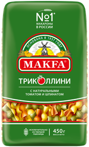 Макфа Макароны Триколлини с томатом и шпинатом, свитки, 450 г