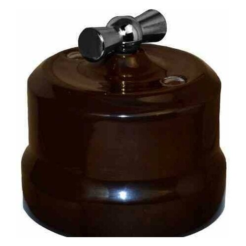 Выключатель поворотный 2-КЛ керамический с серебристой ручкой Edisel VERONA коричневый арт.KGChSw2-K03