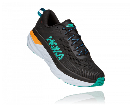 Кроссовки HOKA Bondi 7, демисезон/лето, беговые, полнота D, размер US7D/UK6.5/EU40/JPN25, зеленый, черный