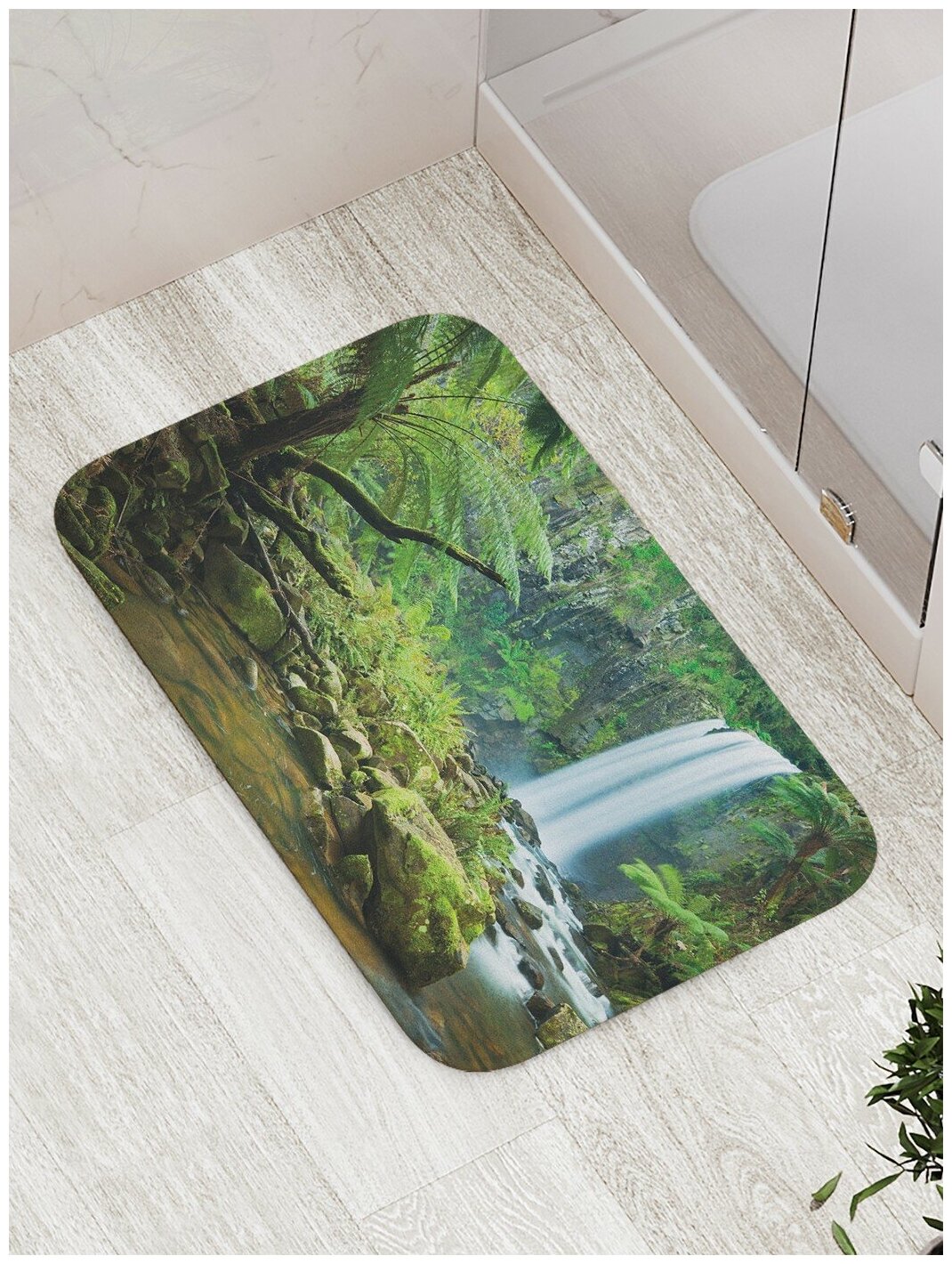 Коврик JoyArty противоскользящий "Райский лес" для ванной, сауны, бассейна, 77х52 см