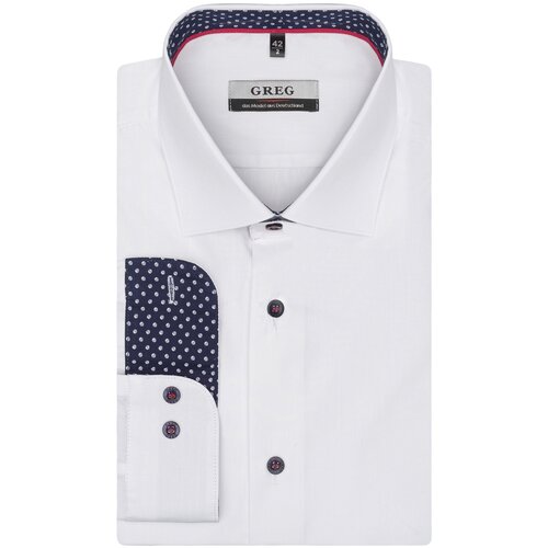 фото Рубашка мужская длинный рукав greg 100/139/wh/z/10p_gb, полуприталенный силуэт / regular fit, цвет белый, рост 174-184, размер ворота 44