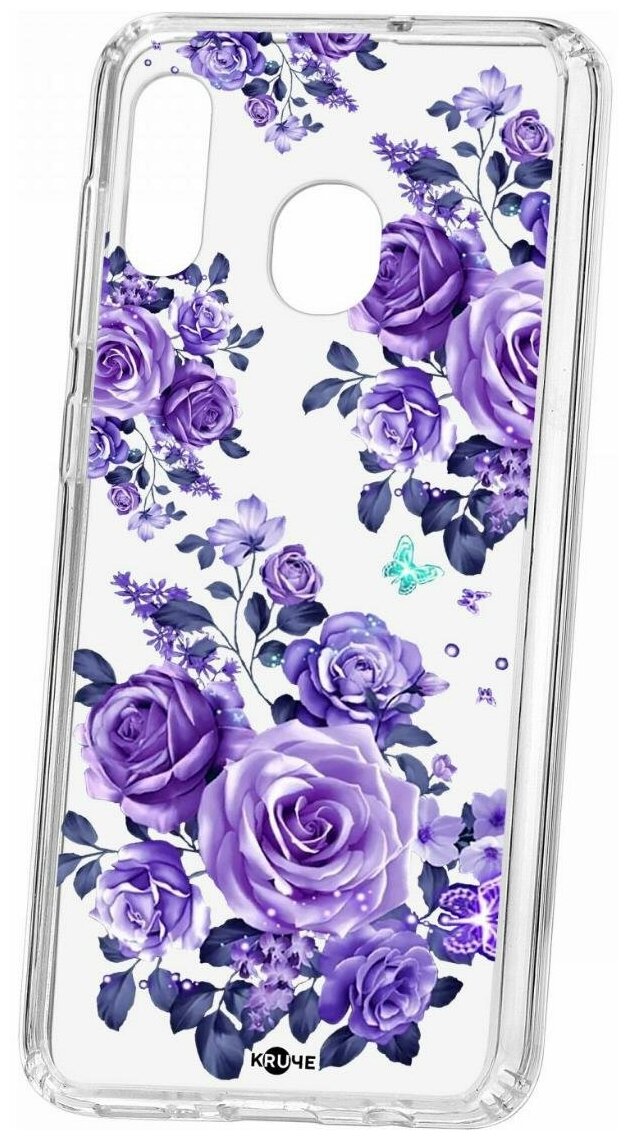 Чехол для Samsung Galaxy A20/A30 Kruche Print Roses, пластиковая накладка, силиконовый бампер с защитой камеры, противоударный прозрачный кейс с рисунком