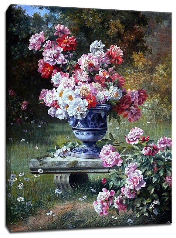 Картина Уютная стена "Цветы в вазе в саду" 50х60 см