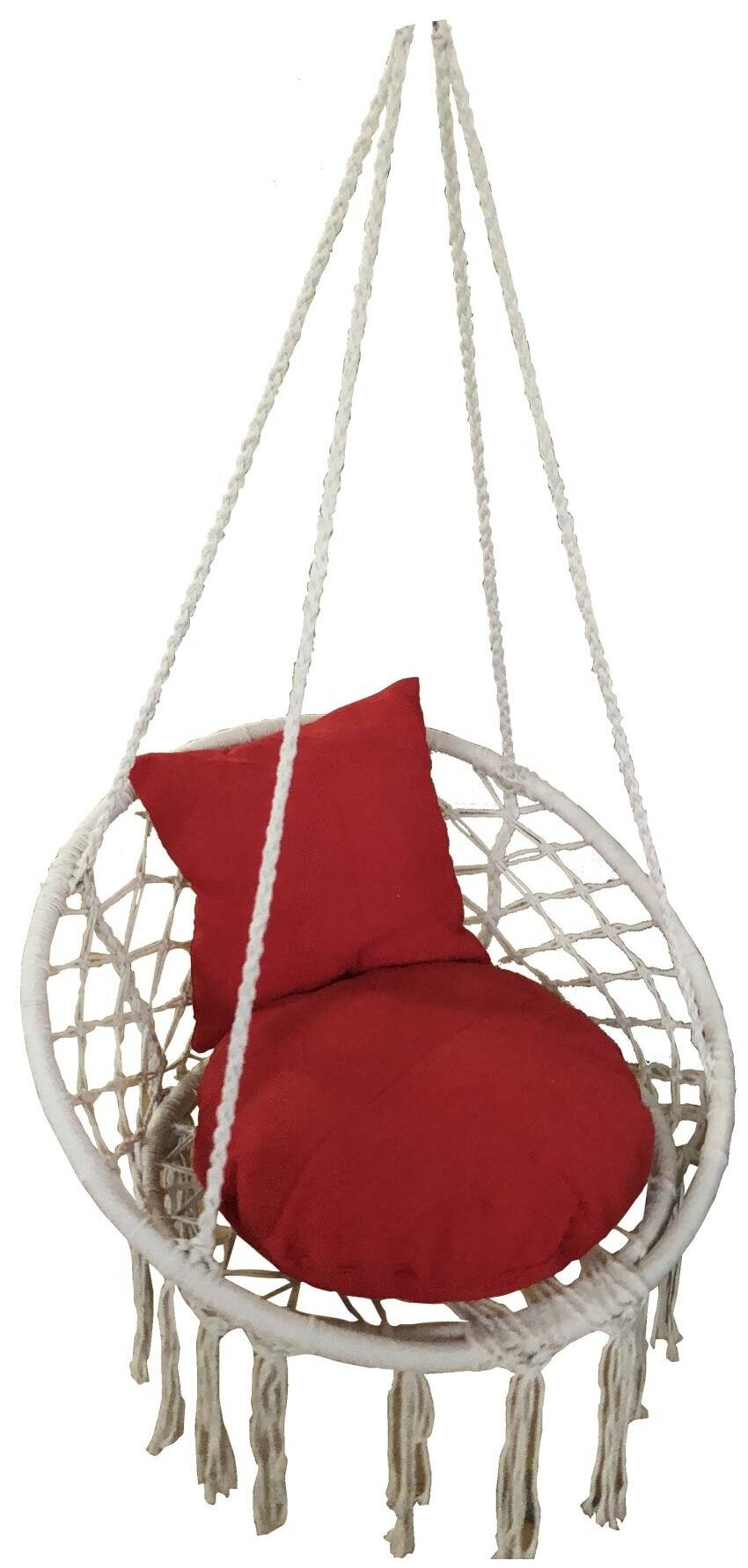 Кресло подвесное Фиби (корзина белая подушка красная )
