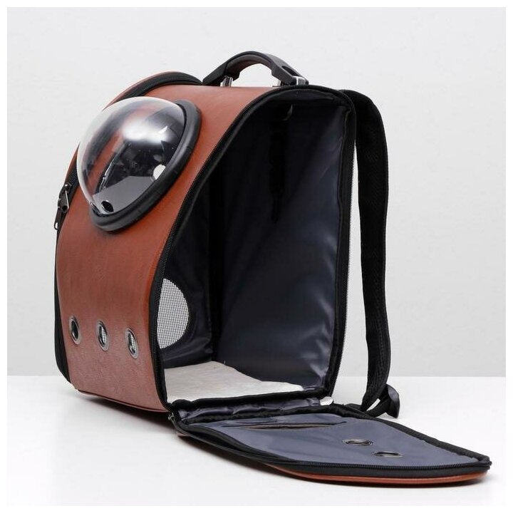 Рюкзак для переноски кошек и собак с окном для обзора «Элеганс», 32 х 18 х 37 см, коричневый - фотография № 6