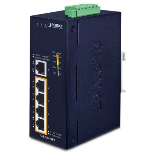 planet ip30 slim type 8 port industrial manageable gigabit ethernet switch 40 to 75 degree c Коммутатор PLANET IGS-504HPT