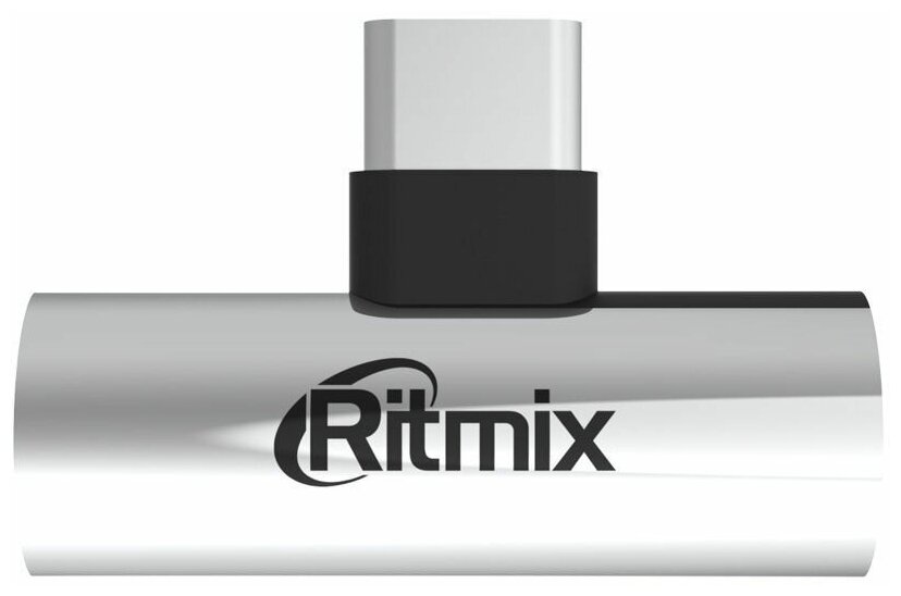 Ritmix / Адаптер переходник с Type-C USB на Jack 3.5 и Type-C USB серебро RCC-034