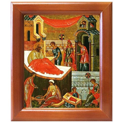 Рождество Пресвятой Богородицы, XV-XVI вв, икона в деревянной рамке 12,5*14,5 см рождество пресвятой богородицы xv xvi вв икона на доске 13 16 5 см