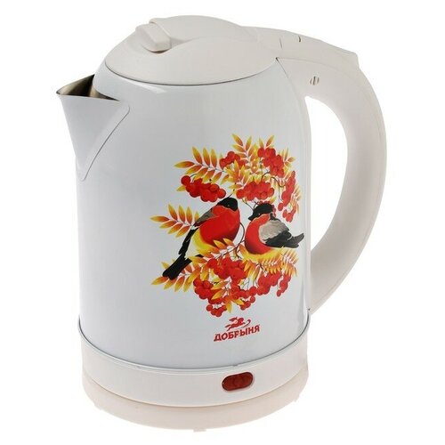Чайник электрический Добрыня DO-1256 металл 2 л 2000 Вт белый с рисунком Снегири 190900₽