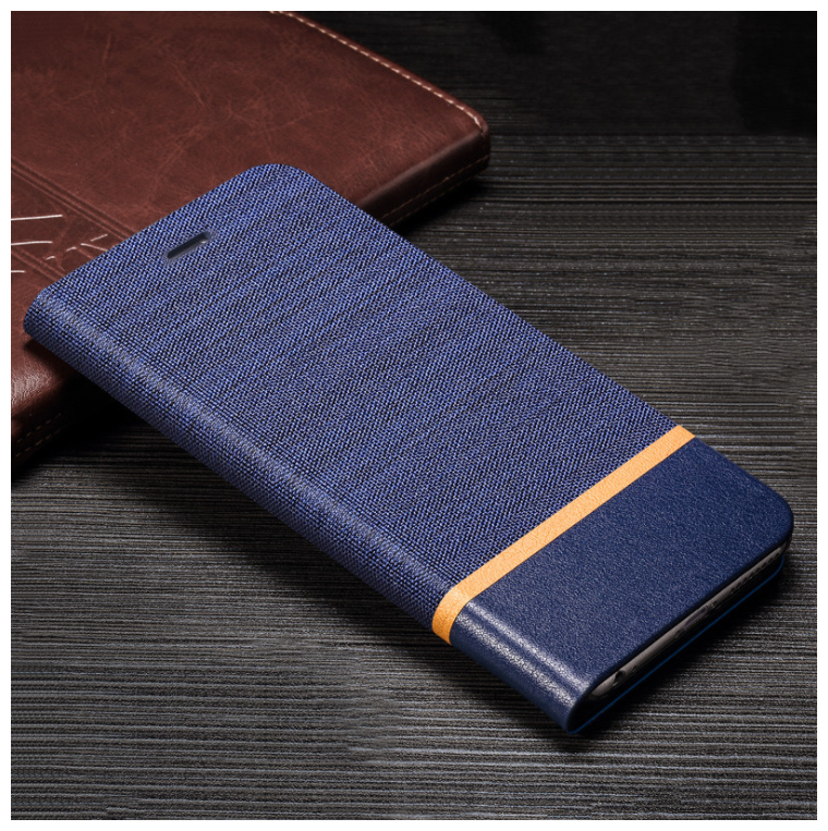 Чехол-книжка MyPads для Huawei P20 Lite / Nova 3e из водоотталкивающей ткани под джинсу с вставкой под кожу синий