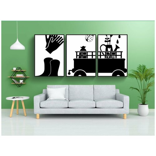 фото Набор модулных постеров для интерьера "сад силуэты, садоводство, цветы" 60x90 см. в тубусе, без рамки lotsprints