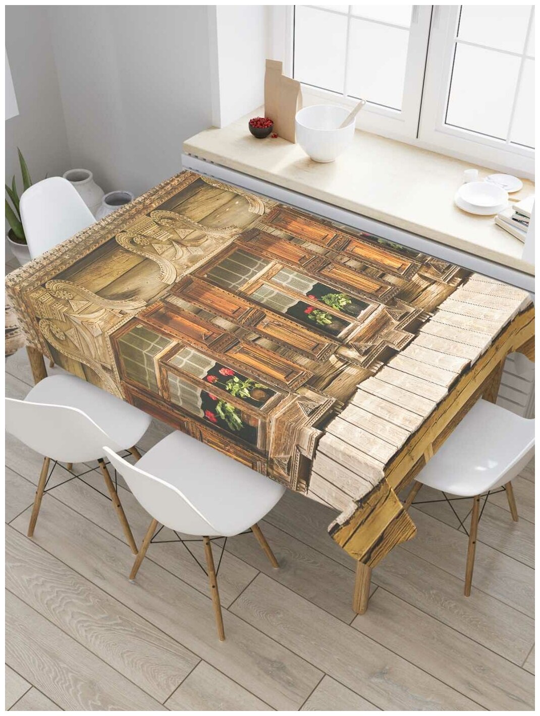 Скатерть прямоугольная JoyArty на кухонный стол "Узорчатые ставни" из оксфорда, 180x145 см