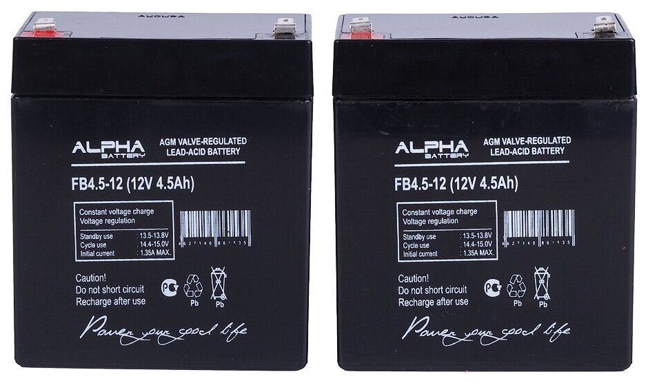 Свинцово-кислотный аккумулятор ALPHA BATTERY FB 4.5-12 (12 В, 4.5 Ач) (2 штуки)