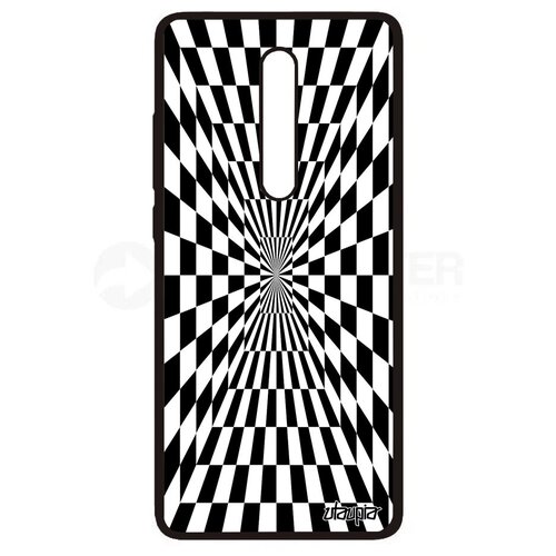 фото Противоударный чехол на смартфон // xiaomi mi 9t pro // "иллюзия шахмат" двухцветный графический, utaupia, черный