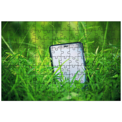 фото Магнитный пазл 27x18см."трава, телефон, мобильный телефон" на холодильник lotsprints