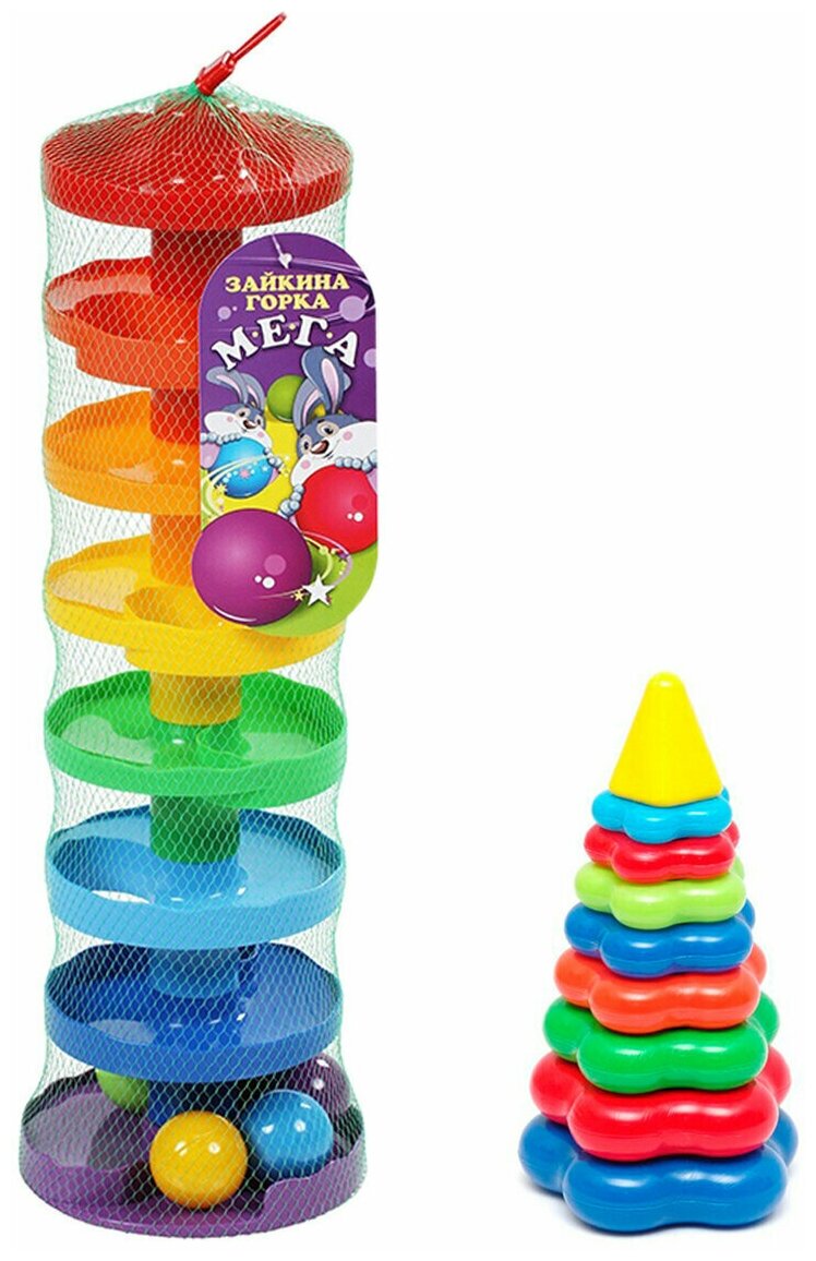 Детский развивающий набор для малышей Игра "Зайкина горка мега" + Пирамидка детская большая биплант