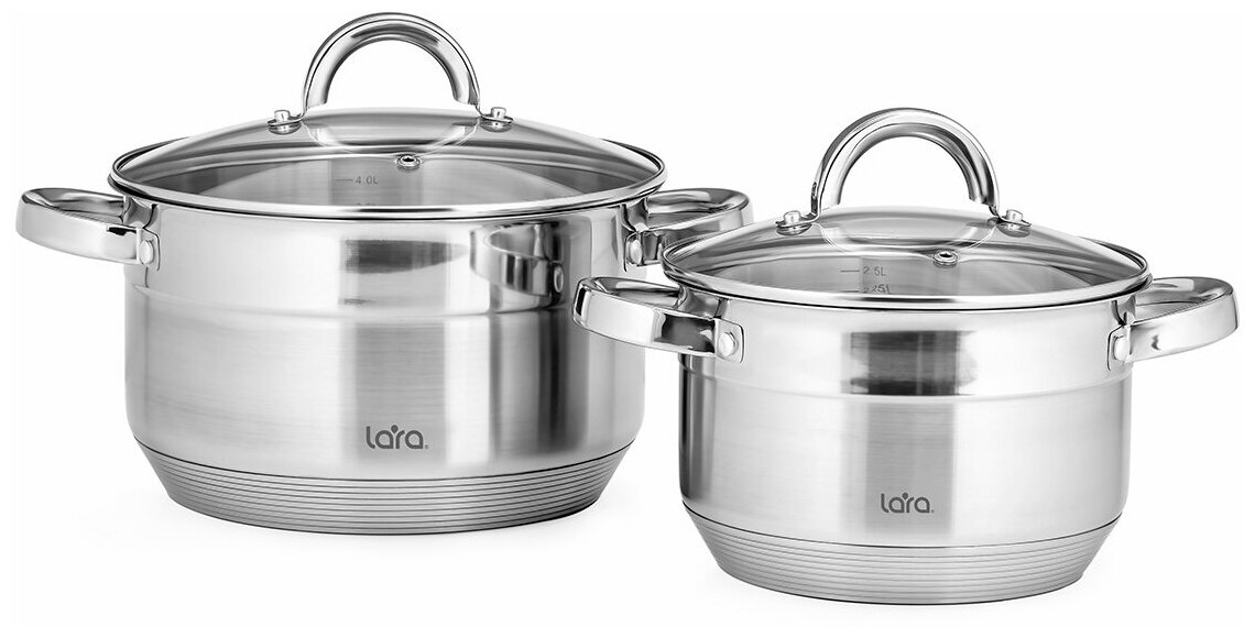 LR02-114 Набор посуды LARA серия AURORA 4 пр. (кастр. 2.8+4.8л) индукционное. 9-ти ступ. капс. дно