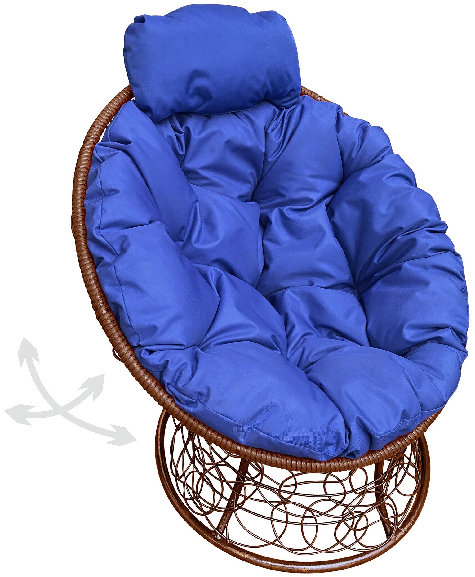 Кресло m-group папасан пружинка мини ротанг коричневое, синяя подушка - фотография № 1