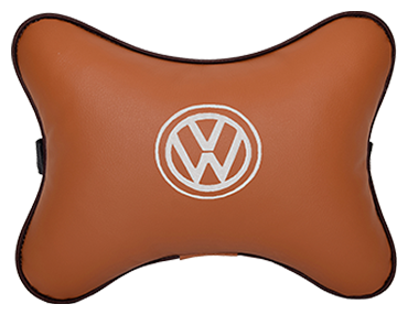 Автомобильная подушка на подголовник экокожа Fox (белая) с логотипом автомобиля Volkswagen