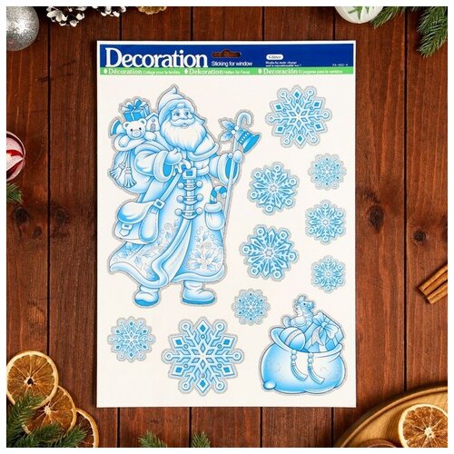 Наклейки на окна Новогодние снежинки Дед Мороз 41 х 29 см В упаковке 1 479₽