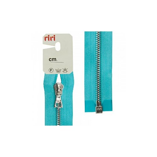 фото Молния riri металл ni, разъемная 1 замок, на атласной тесьме, 4 мм, 60 см цвет бирюзовый