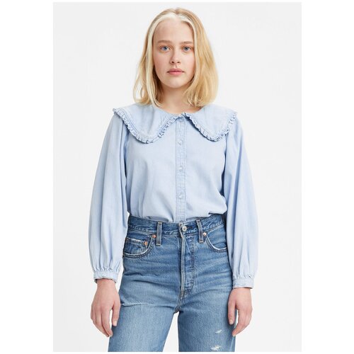 Блуза Levi's, размер XS, голубой 2021 women plaid blouse long sleeve checked oversized shirt turn down collar thick ladies vintage chic top blouse