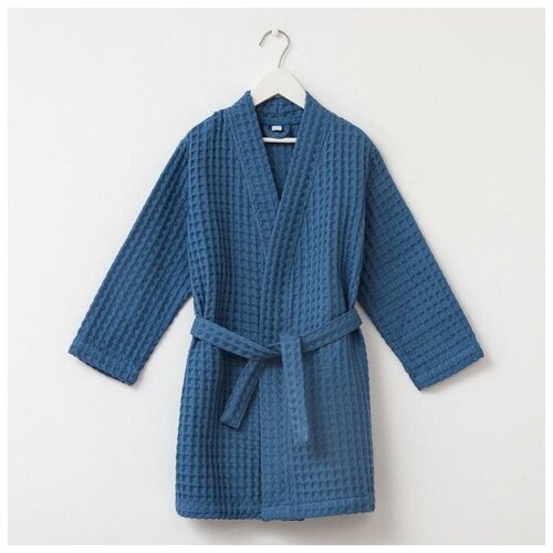 фото Халат вафельный детский крошка я "boho" р.32 (110-116 см) цв. синий, 100%хл, 290 г/м2