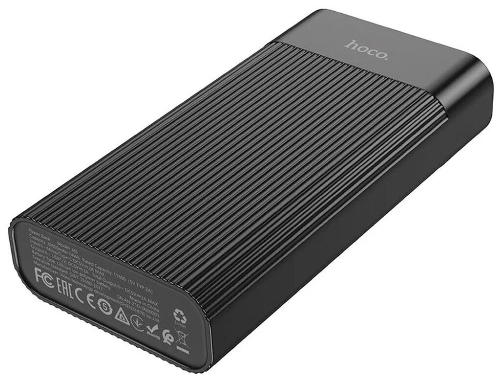 Универсальный Доп. Аккумулятор 20000mAh, J85, HOCO, Output: 2 USB (5V/2A) с дисплеем, черный