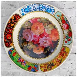 Тарелка декоративная "Жостово Пышные цветы", настенная, d 20 см, ручная работа