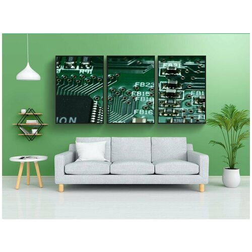 фото Модульный постер "печатная плата, пластина для печати, через" 180x90 см. из 3х частей в тубусе, без рамки lotsprints