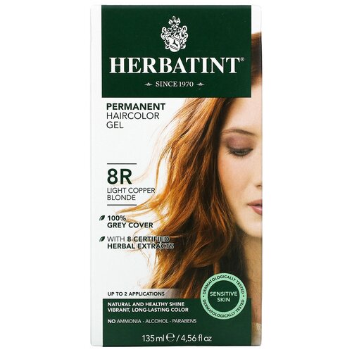 Herbatint permanent hair color gel, 8R светлый медный блондин, 150 мл