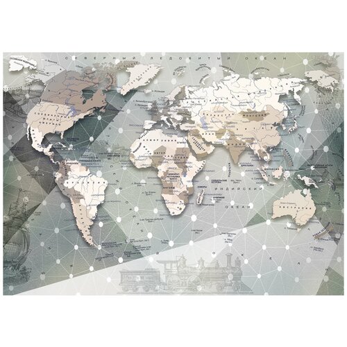 Карта мира контур 1 - Виниловые фотообои, (211х150 см) карта мира на цветочном фоне 1 виниловые фотообои 211х150 см