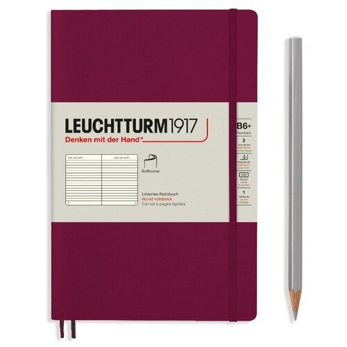 Блокнот Leuchtturm Paperback B6+ 61л в линейку мягкая обложка Красный Портвейн