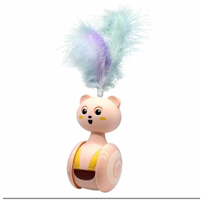 Интерактивная игрушка неваляшка дразнилка для кошек с перьями, розовая - фотография № 4