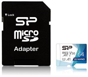 Карта памяти Silicon Power micro SDXC 64Gb Superior Pro UHS-I U3 V30 A1 + ADP (100/80 Mb/s)