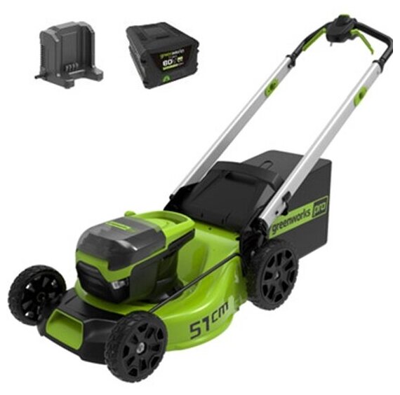 Газонокосилка аккумуляторная Greenworks GD60LM51SP, 60V, 51 см, бесщеточная, c АКБ 4АЧ и ЗУ