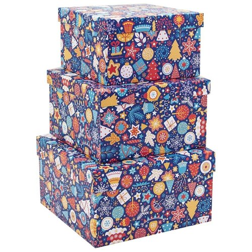 фото Набор коробок новогодний декор, 19*19*11 см, 3 шт. дон баллон