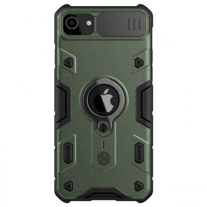 Противоударный чехол с кольцом и защитой камеры Nillkin CamShield Armor Case для iPhone SE 2020 / 7 / 8 зеленый