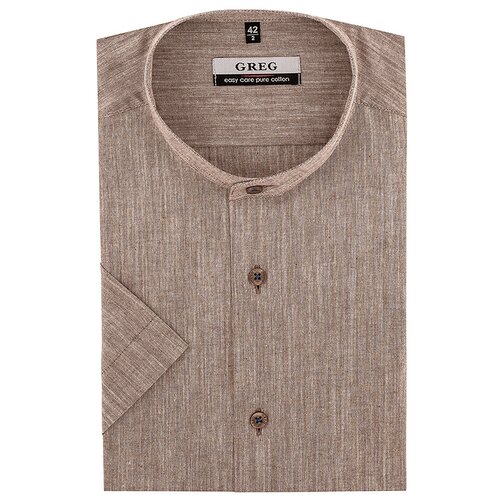 фото Рубашка мужская короткий рукав greg 520/001/6255/rzs, полуприталенный силуэт / regular fit, цвет коричневый, рост 174-184, размер ворота 39