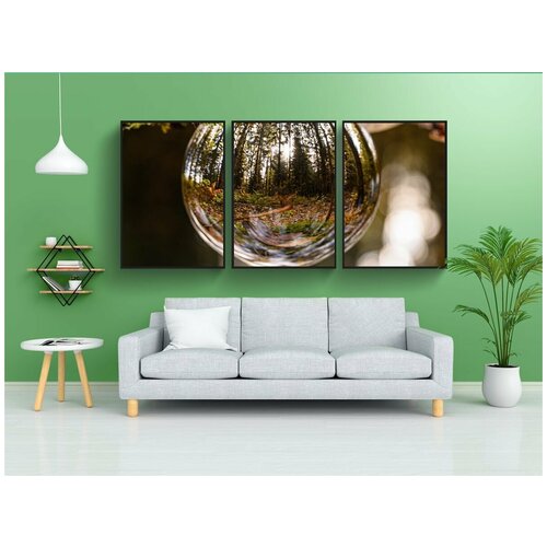 фото Набор модулных постеров для интерьера "стеклянный шар, лес, вверх" 60x90 см. в тубусе, без рамки lotsprints