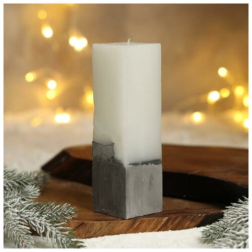 Свеча интерьерная белая с бетоном, 5 х 5 х17 см (1шт.)