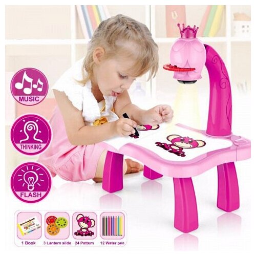фото Детский проектор для рисования со столиком / детский набор для рисования, розовый / projector painting samiga