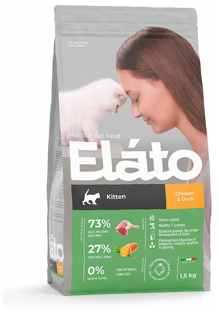 Сухой корм для котят Элато / Elato Holistic c курицей и уткой 1,5 кг - фотография № 1