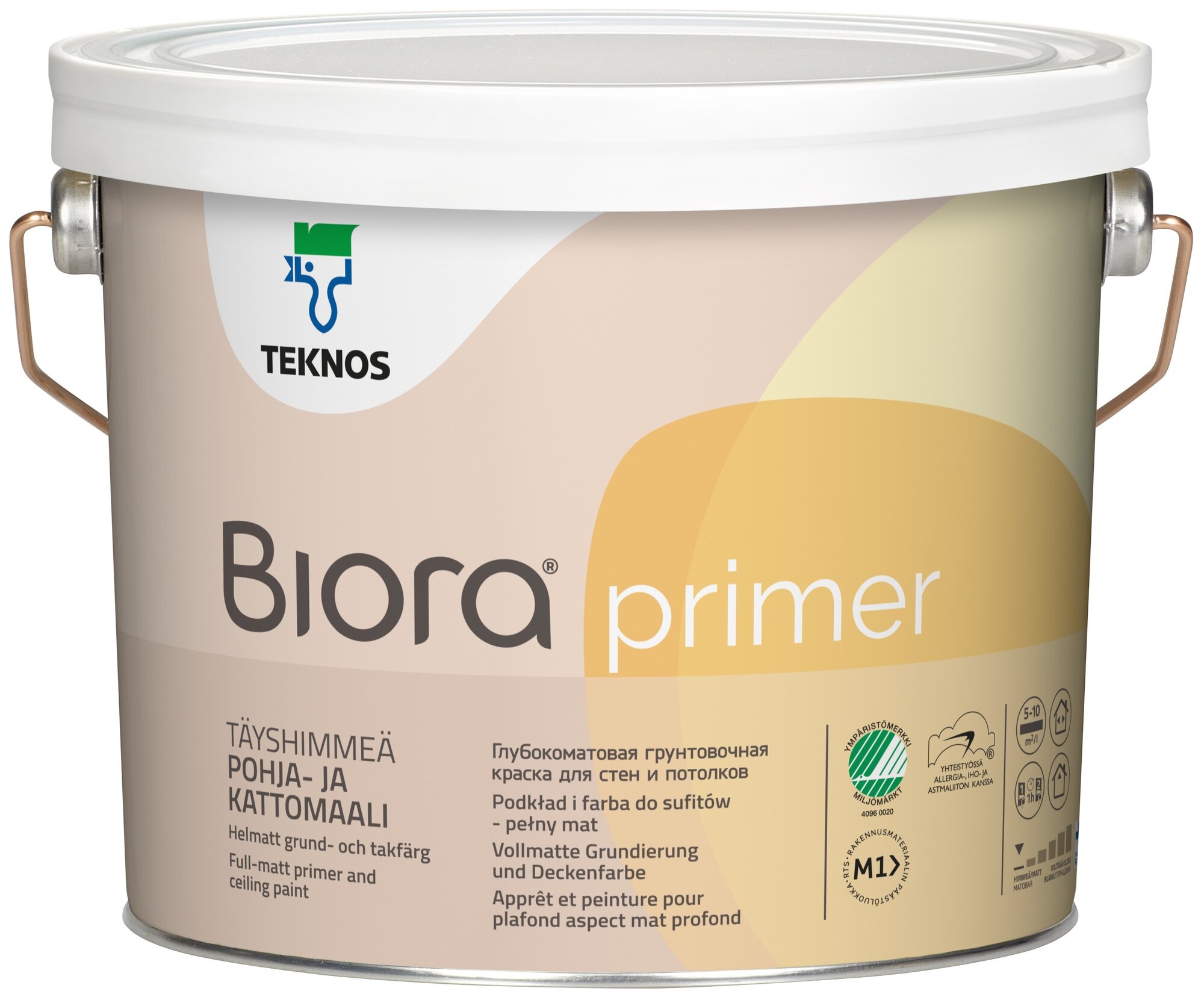 Teknos Biora Primer глубокоматовая грунтовочная краска для стен и потолков (белая, глубокоматовая, 2,7 л) - фотография № 1