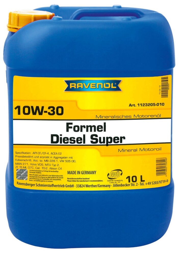 Моторное масло RAVENOL Formel Diesel Super SAE 10W-30 (10л) new