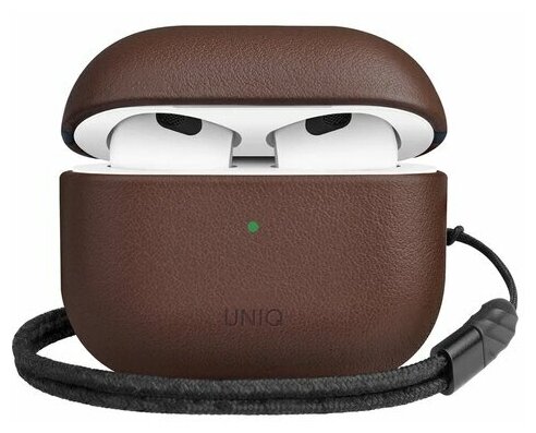 Uniq для Airpods 3 чехол Terra Genuine Leather with wrist strap Brown