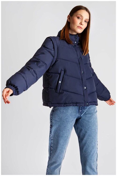 Куртка  Baon, женская, демисезон/лето, средней длины, силуэт прямой, без капюшона, карманы, манжеты, размер 52, синий
