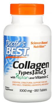 Doctor's Best Collagen Types 1 & 3 with Vitamin C (Коллаген тип 1 и 3 Vitamin C) 1000 мг 180 таблеток